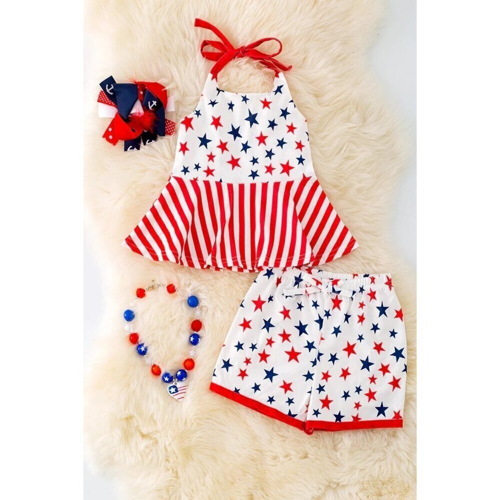 Star printed halter top and shorts set.